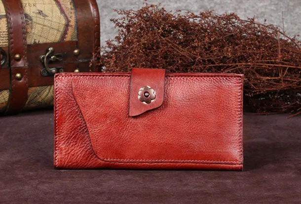 Leather Women Bifold Long Wallet Vintage Wallet For Women