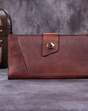 Leather Women Bifold Long Wallet Vintage Wallet For Women