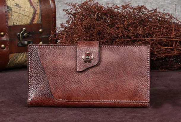 Leather Women Bifold Long Wallet Vintage Wallet For Women