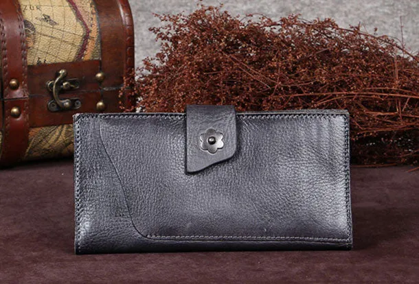 Leather Women Bifold Long Wallet Vintage Wallet For Women