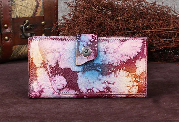 Leather Women Bifold Long Wallet Vintage Wallet For Women