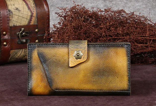 Leather Women Bifold Long Wallet Vintage Wallet For Women