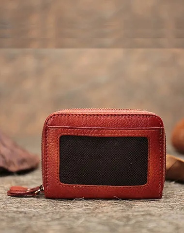 Leather Zipper Card Wallets Brown Cute Small Women Double Zip Card Wallet For Ladies