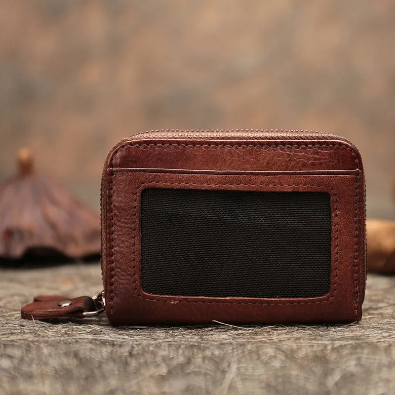 Leather Zipper Card Wallets Brown Cute Small Women Double Zip Card Wallet For Ladies
