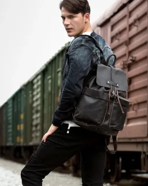 Light Brown Casual Mens Leather 15-inch Computer Backpack Dark Brown Travel Backpacks School Backpacks for men