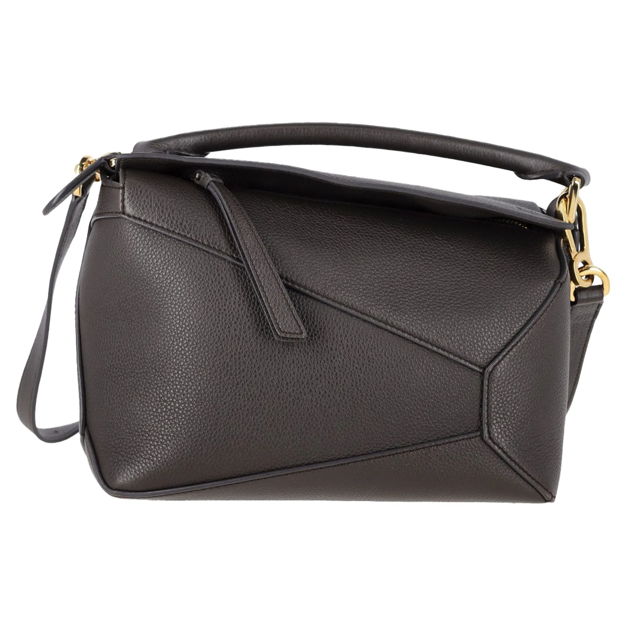Loewe Large Puzzle Top Handle Bag in Black Calfskin Leather
