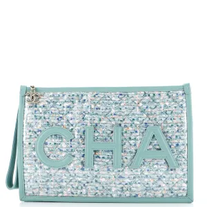 Logo Wristlet Clutch PVC Over Quilted Tweed Large