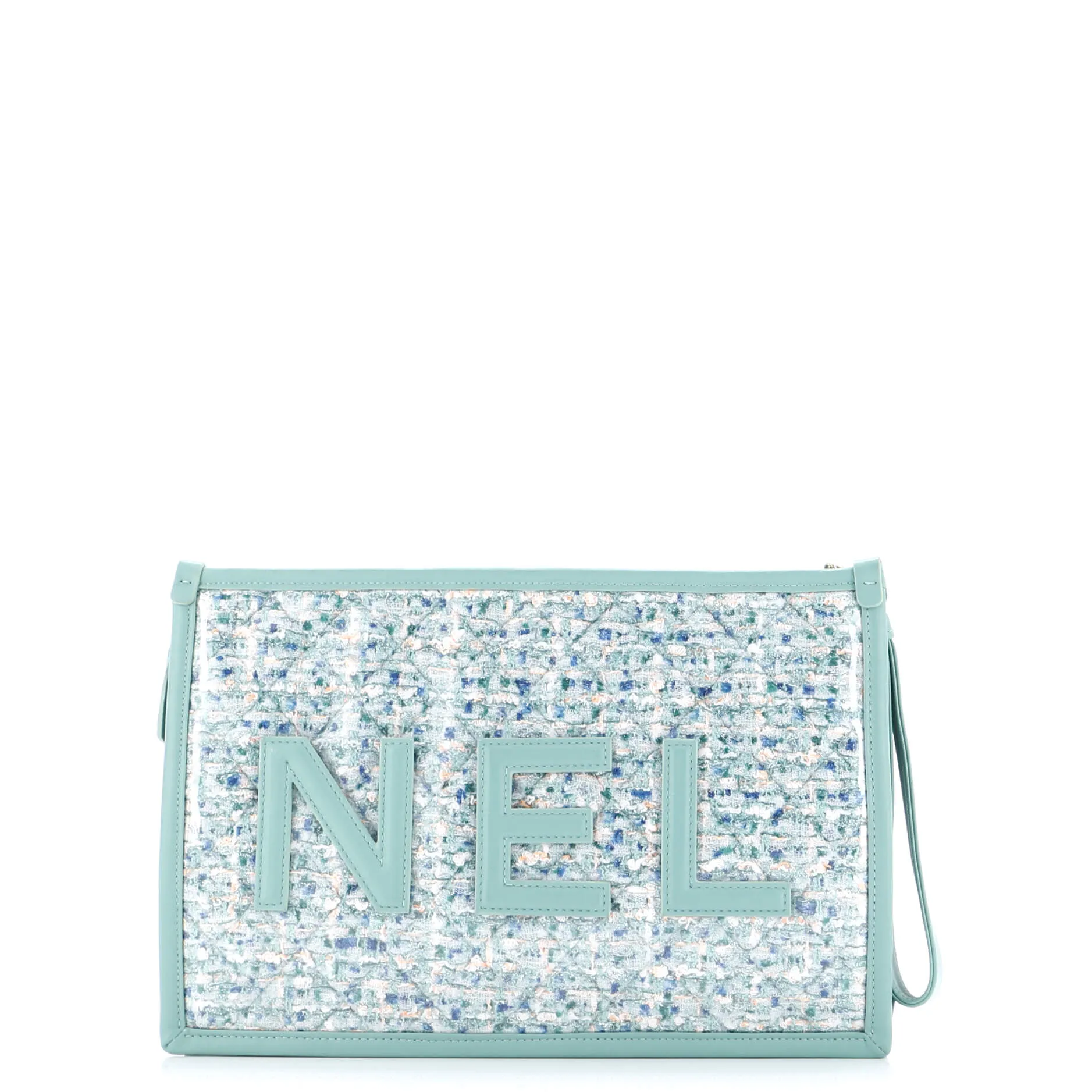 Logo Wristlet Clutch PVC Over Quilted Tweed Large