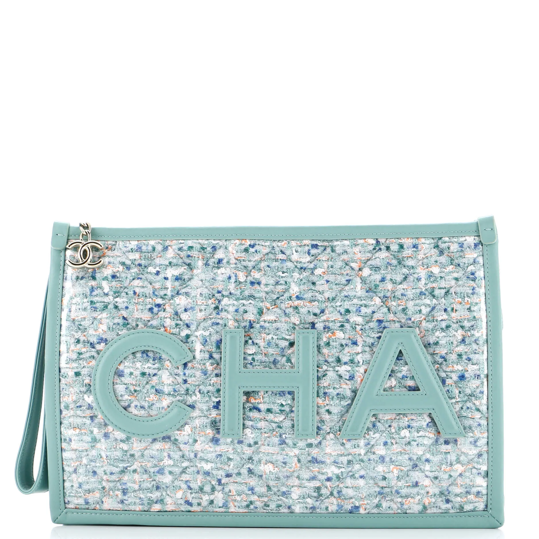 Logo Wristlet Clutch PVC Over Quilted Tweed Large