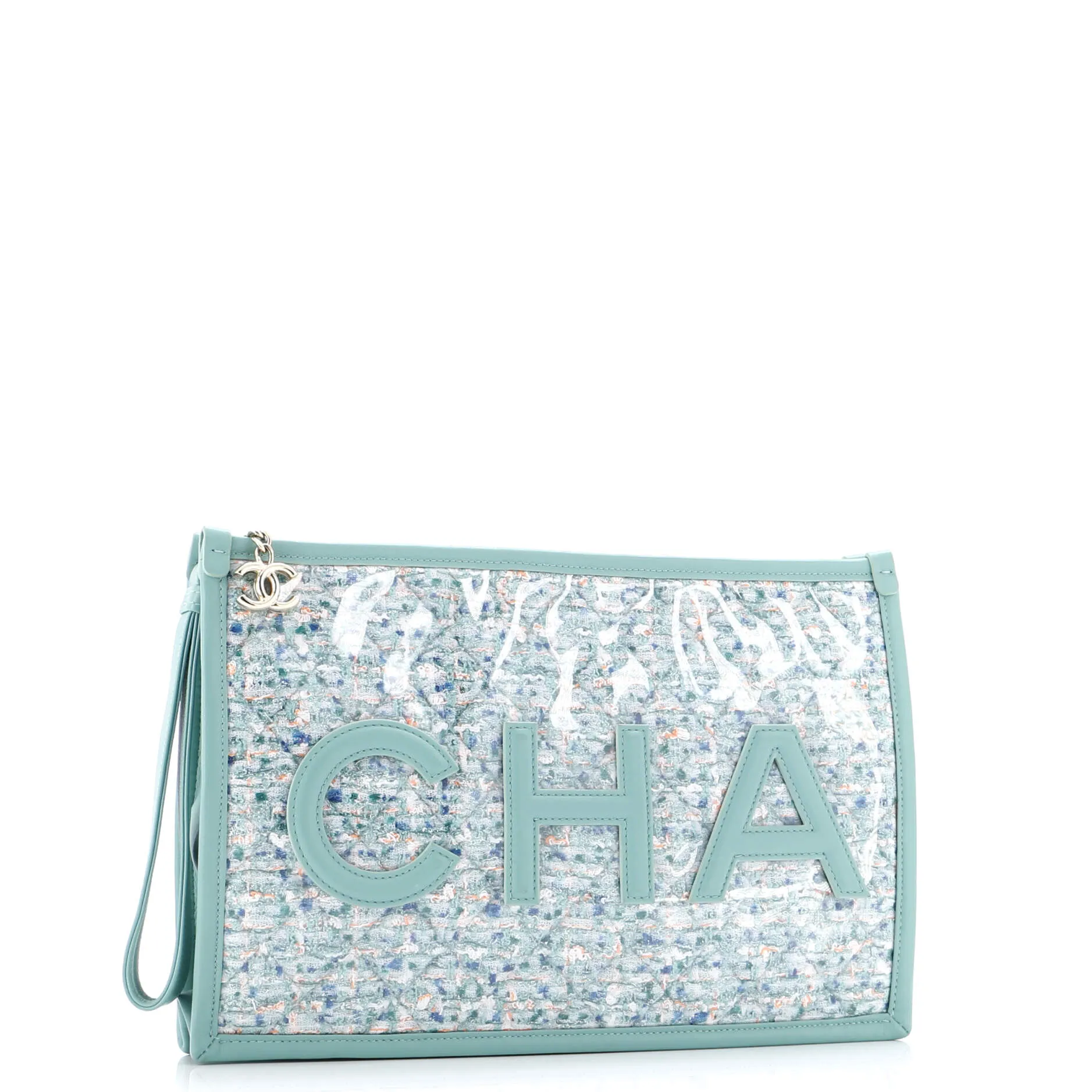 Logo Wristlet Clutch PVC Over Quilted Tweed Large