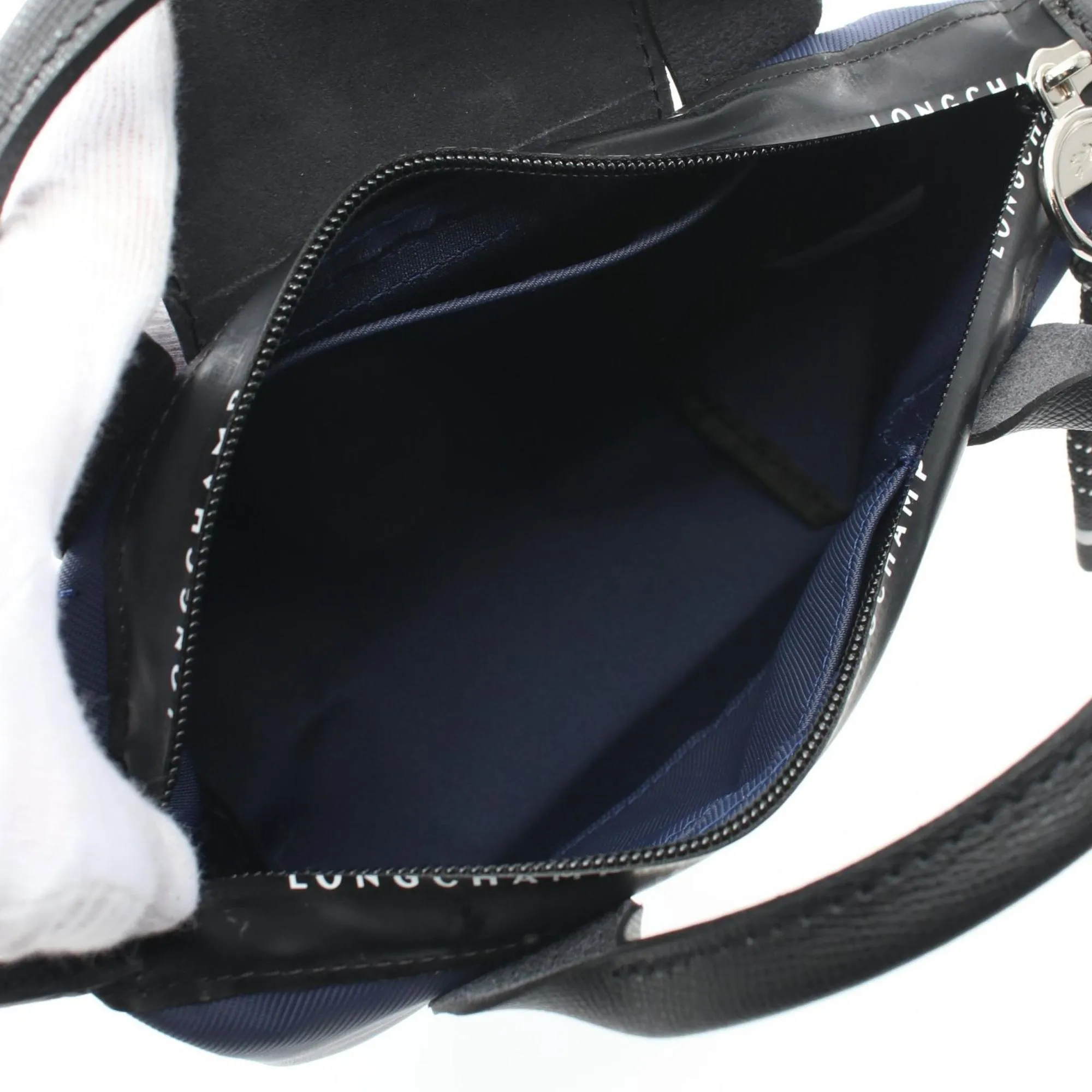 Longchamp Navy Nylon Leather Handbag (Pre-Owned)