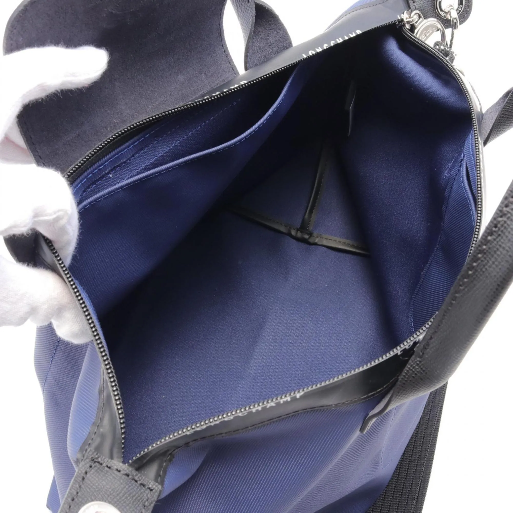 Longchamp  Navy Nylon Leather Tote Bag (Pre-Owned)