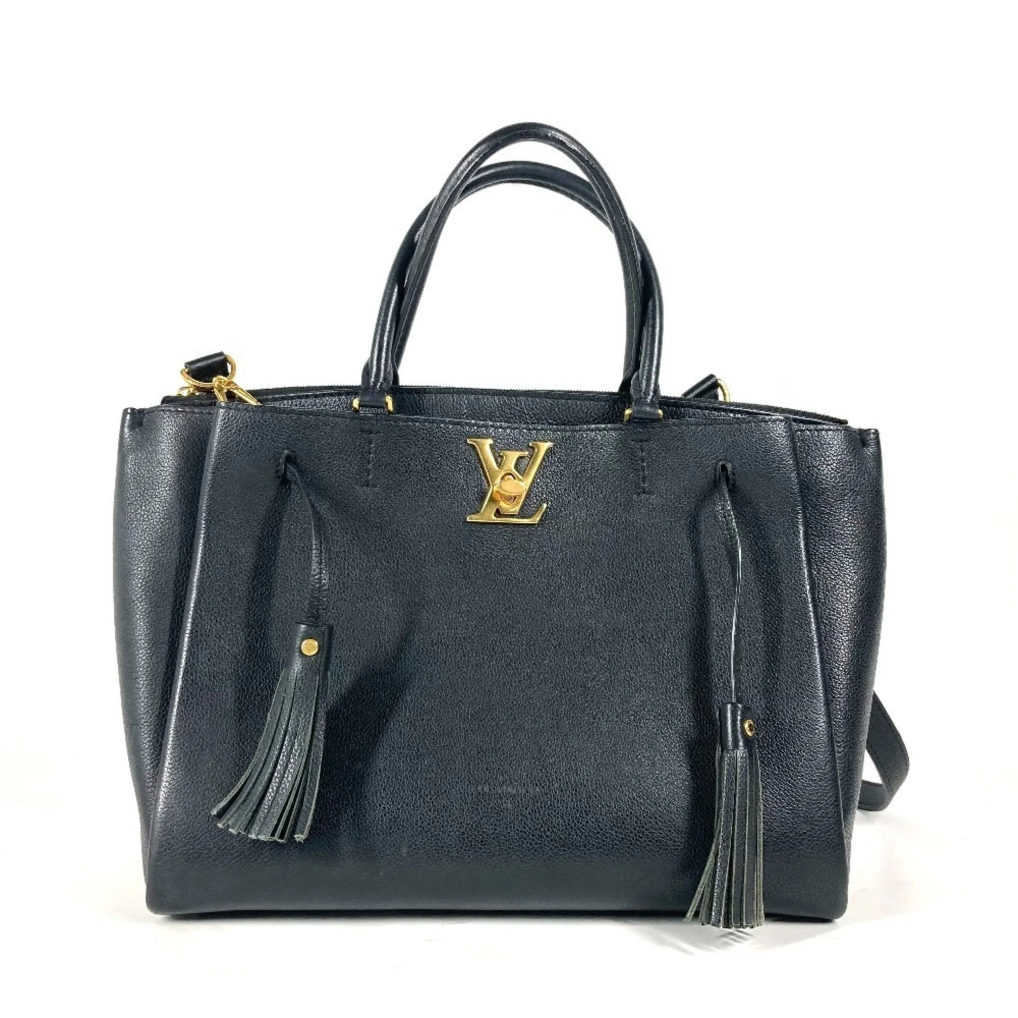 Louis Vuitton Noir Leather Handbag Shoulder Bag Tote Bag (Pre-Owned)