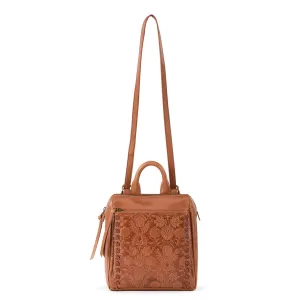 Loyola Mini Backpack - Leather - Tobacco Floral Embossed