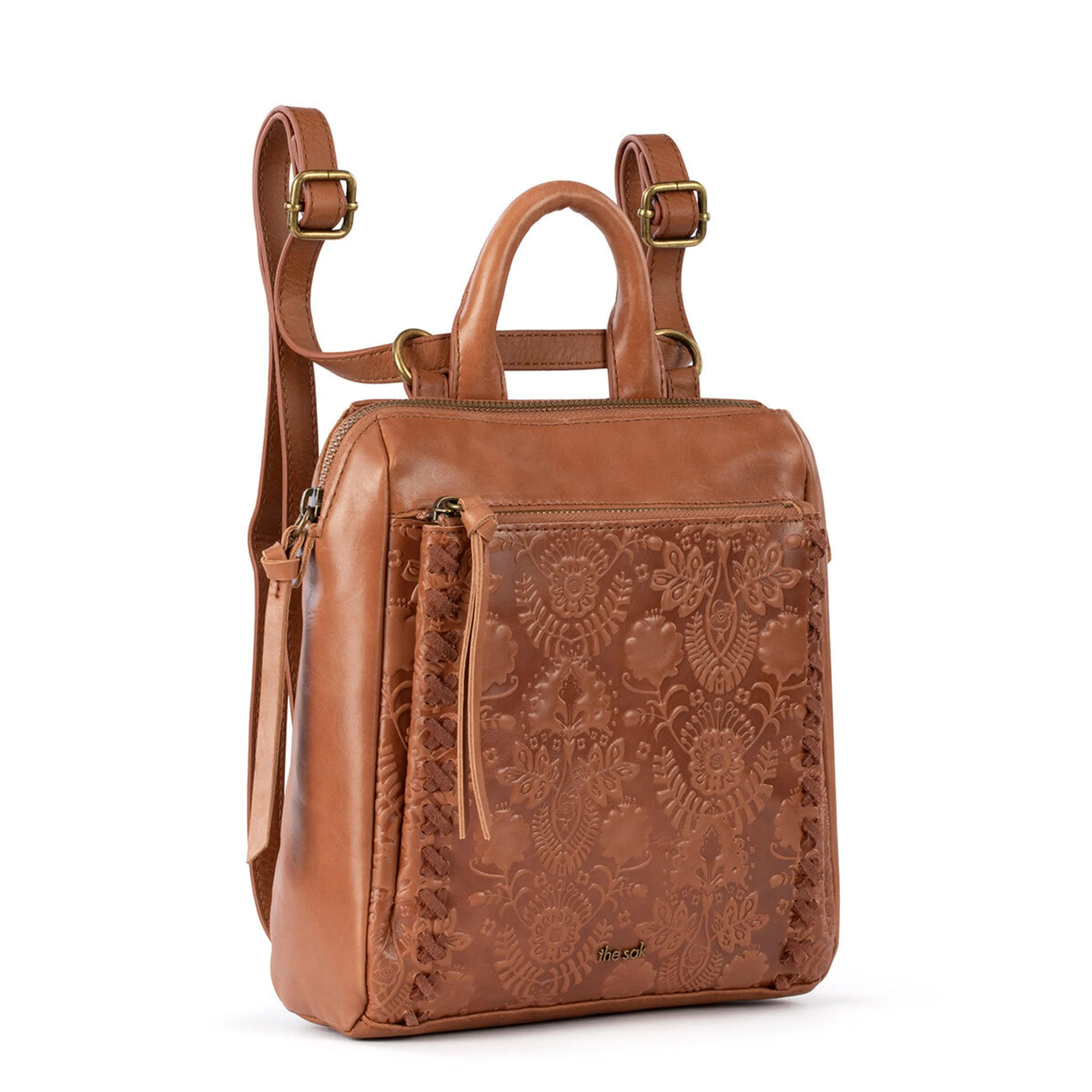 Loyola Mini Backpack - Leather - Tobacco Floral Embossed