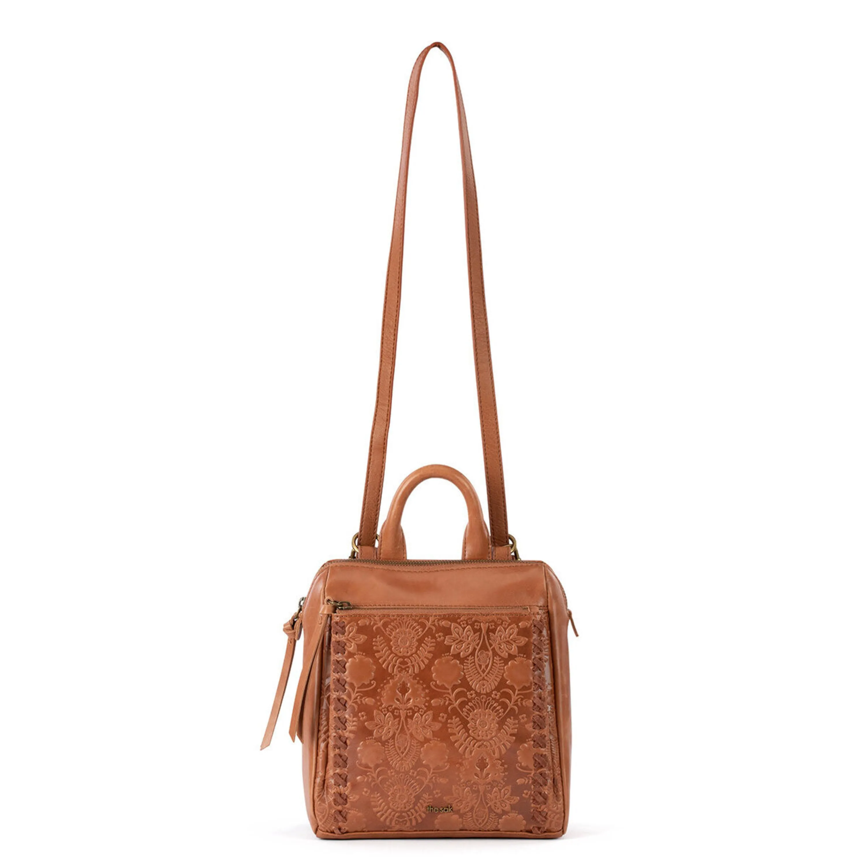 Loyola Mini Backpack - Leather - Tobacco Floral Embossed