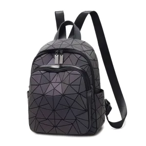 Luminous Rhombus PU Leather Trendy Travel Backpack