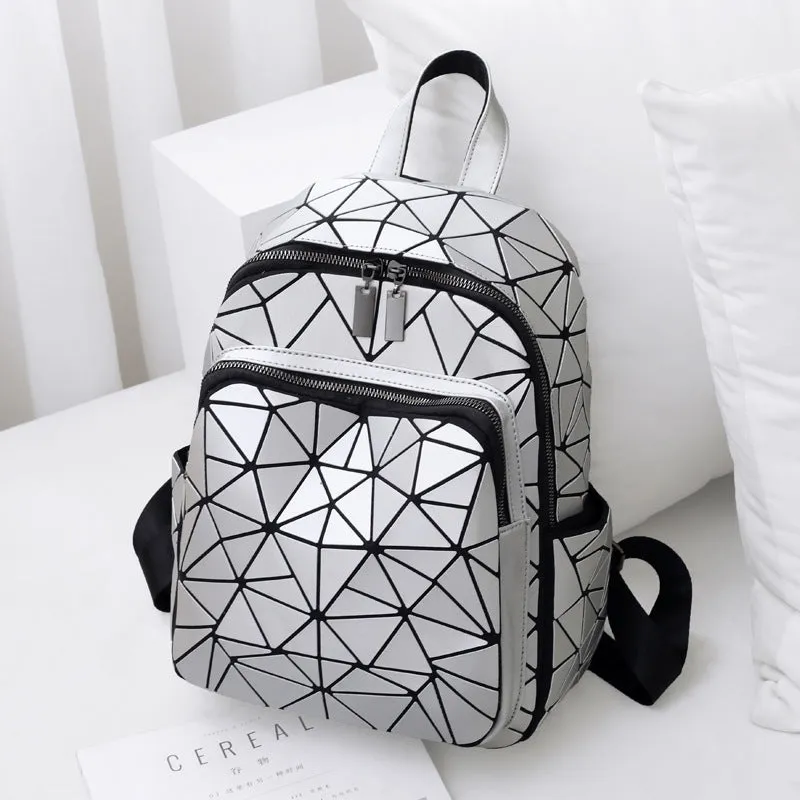 Luminous Rhombus PU Leather Trendy Travel Backpack