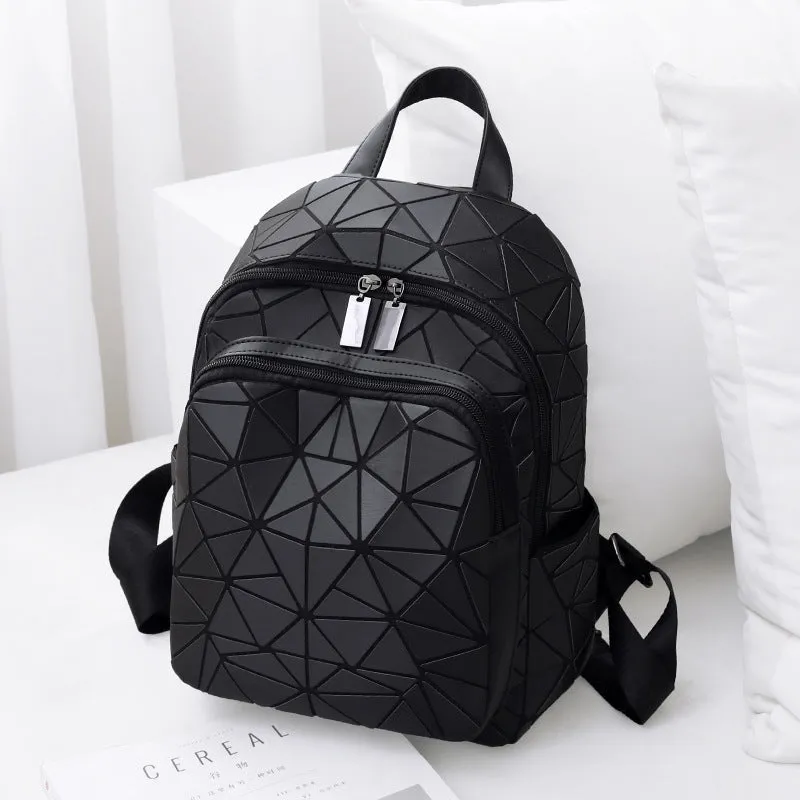 Luminous Rhombus PU Leather Trendy Travel Backpack