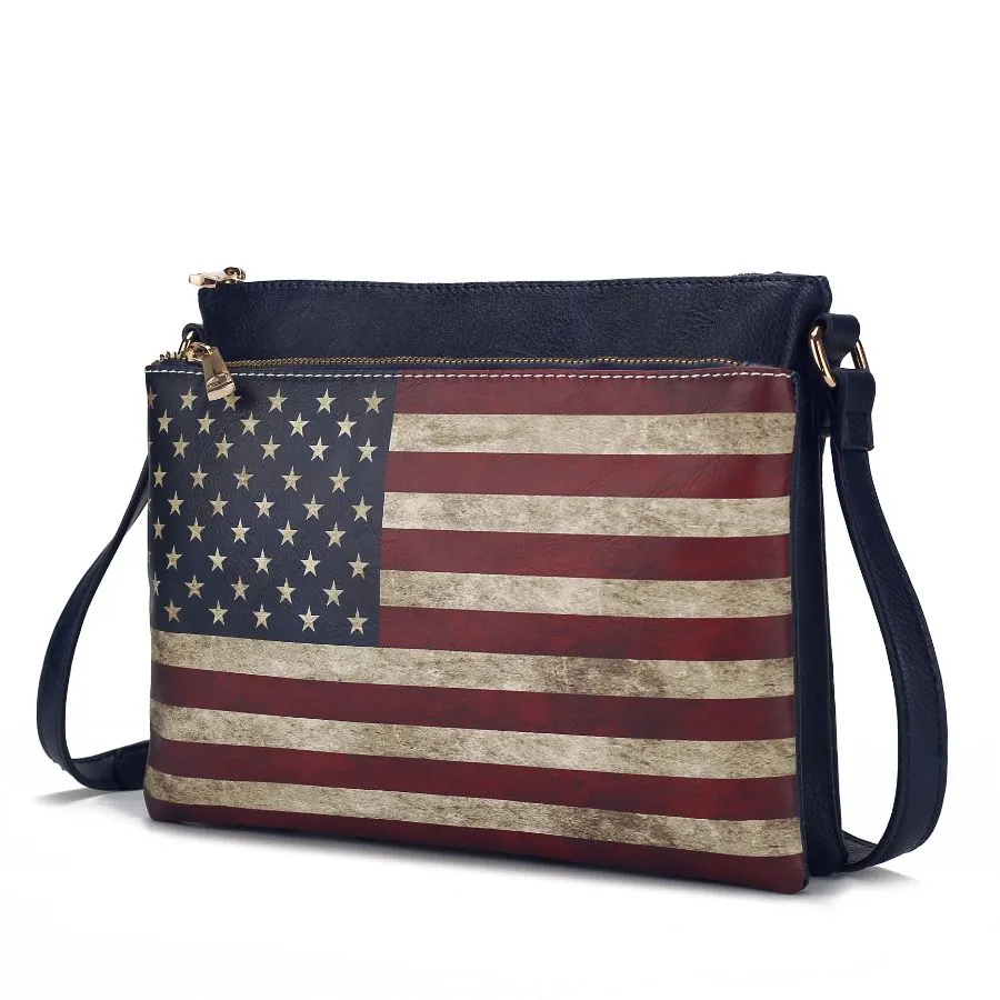 Madeline Printed Flag Vegan Leather Womens Crossbody Bag