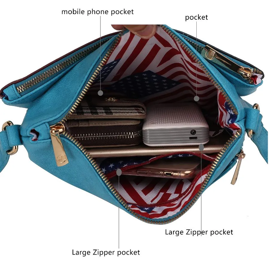 Madeline Printed Flag Vegan Leather Womens Crossbody Bag