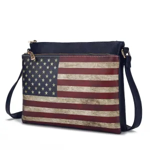 Madeline Printed Flag Vegan Leather Womens Crossbody Bag