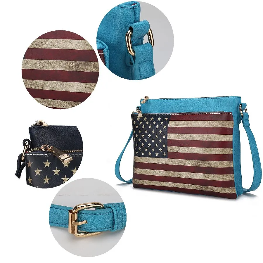 Madeline Printed Flag Vegan Leather Womens Crossbody Bag