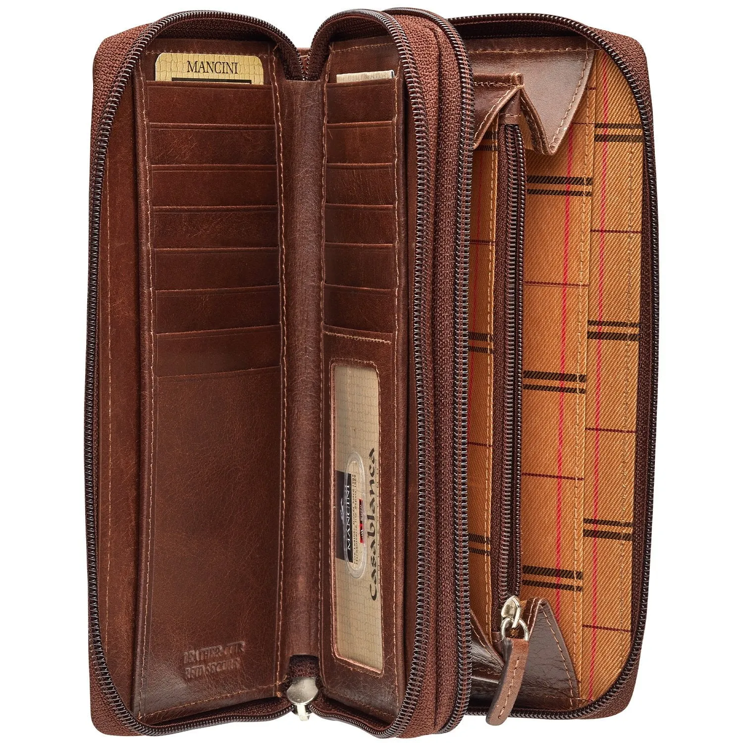Mancini CASABLANCA Collection Ladies Double Zipper Clutch Wallet (RFID Secure)