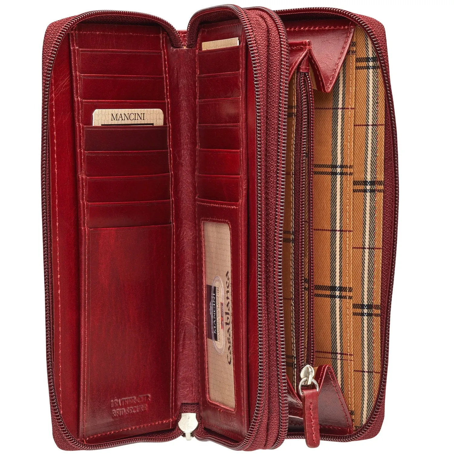 Mancini CASABLANCA Collection Ladies Double Zipper Clutch Wallet (RFID Secure)
