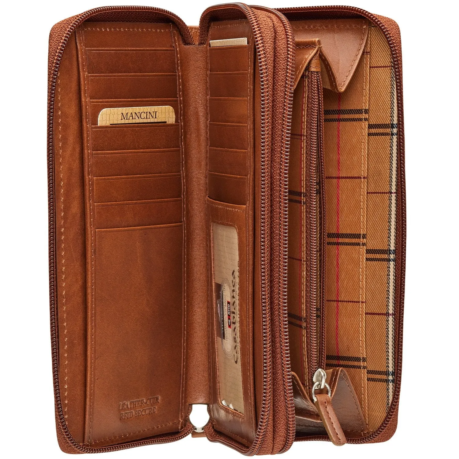 Mancini CASABLANCA Collection Ladies Double Zipper Clutch Wallet (RFID Secure)