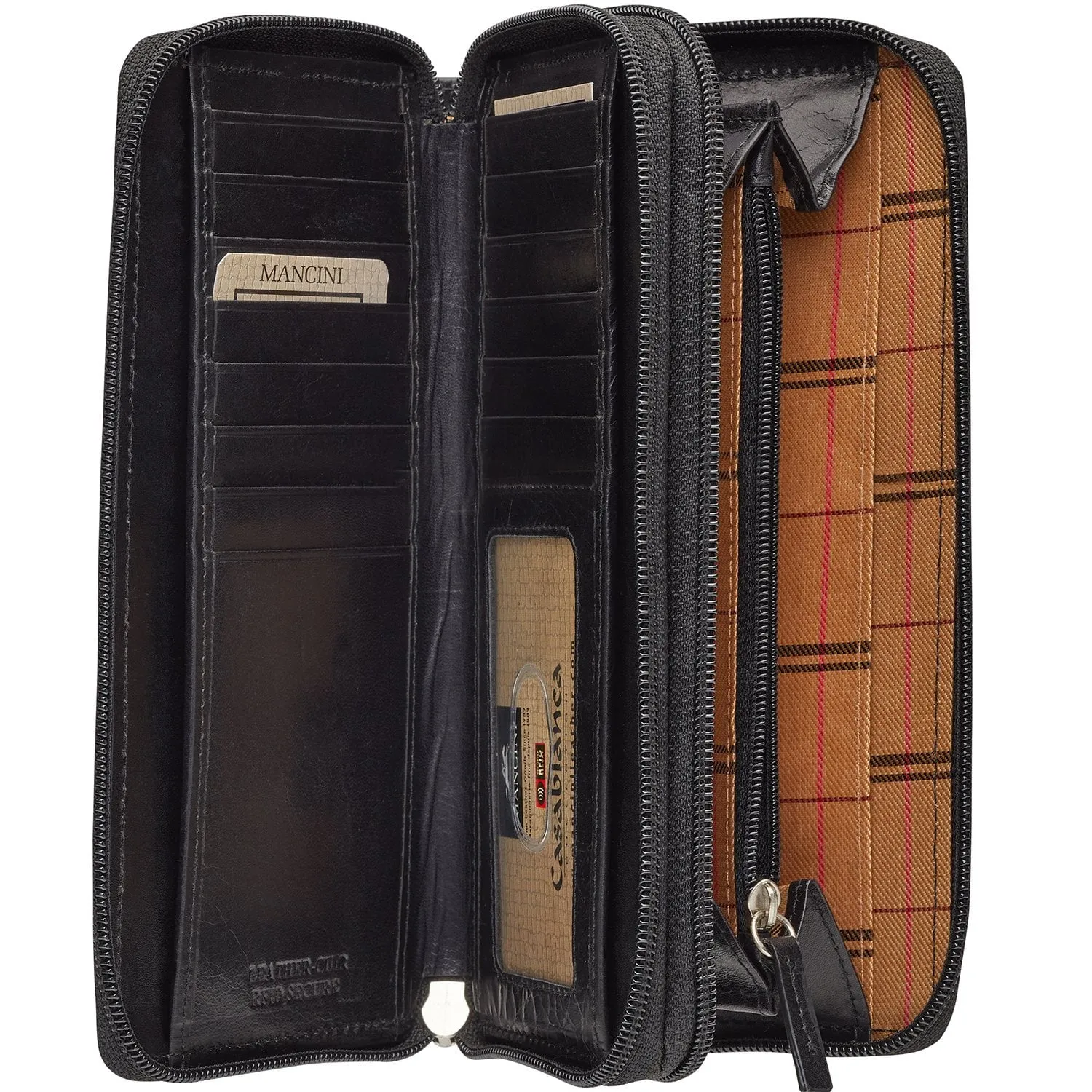 Mancini CASABLANCA Collection Ladies Double Zipper Clutch Wallet (RFID Secure)