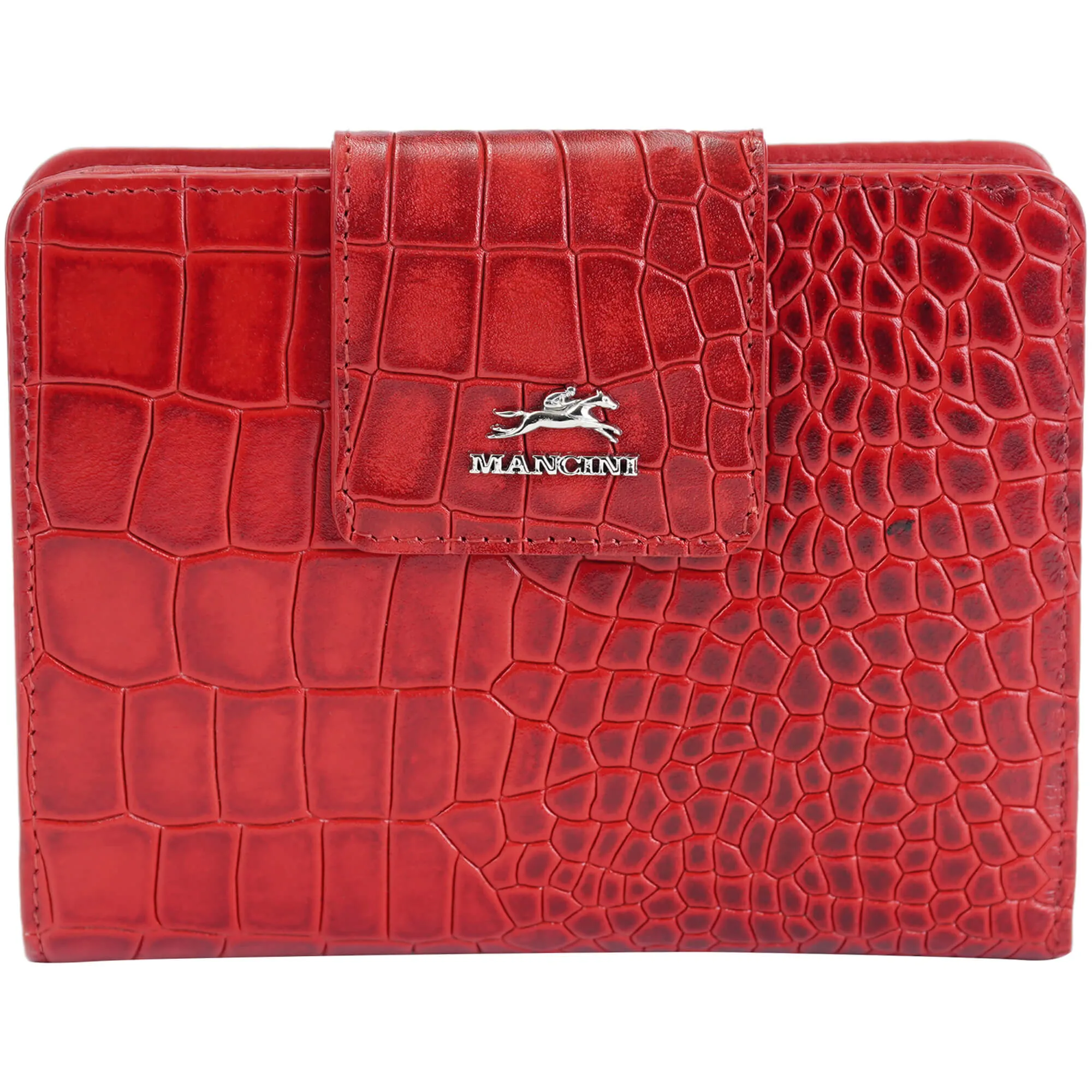 Mancini Croco2 Womens Medium Clutch Wallet with Enhanced RFID Protection