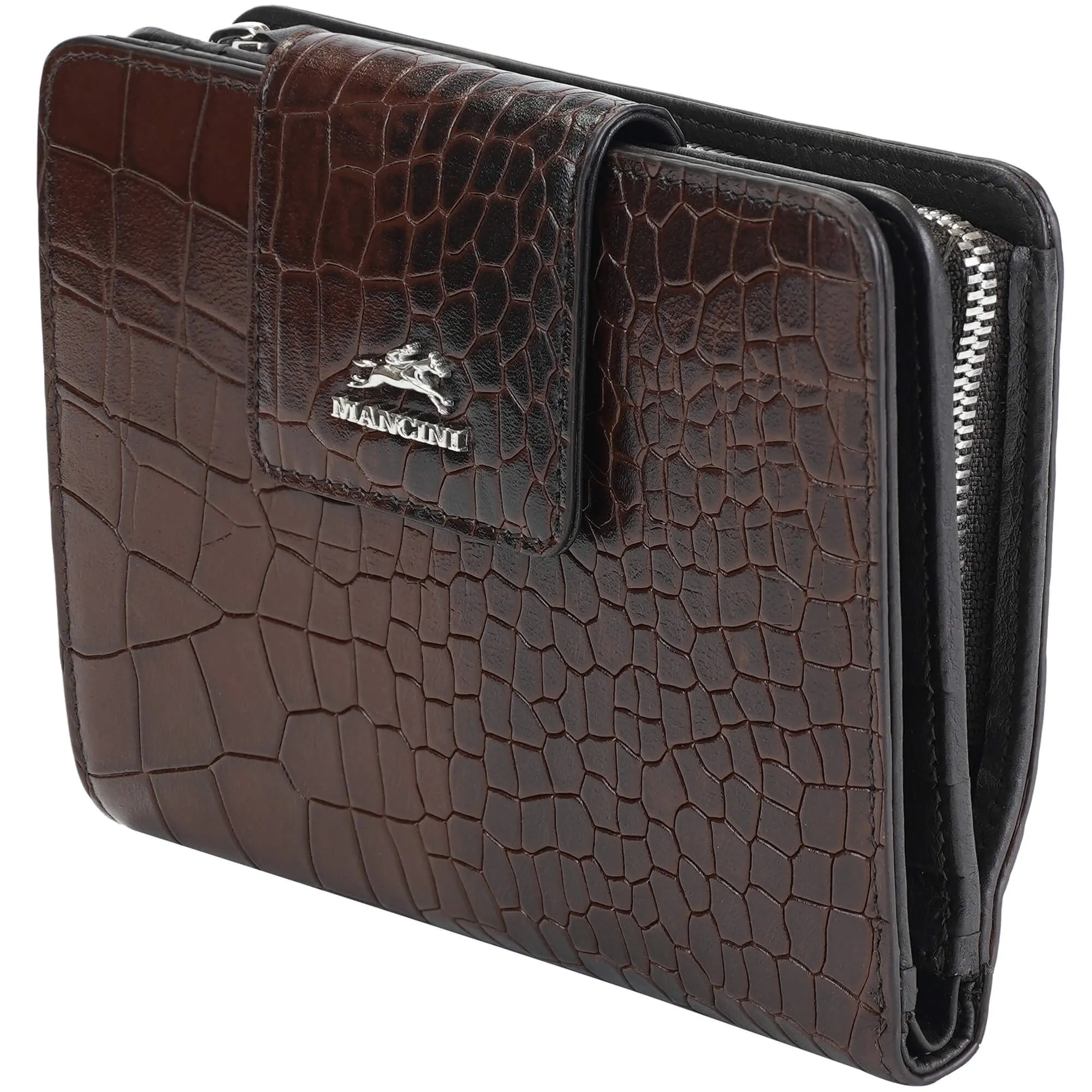 Mancini Croco2 Womens Medium Clutch Wallet with Enhanced RFID Protection