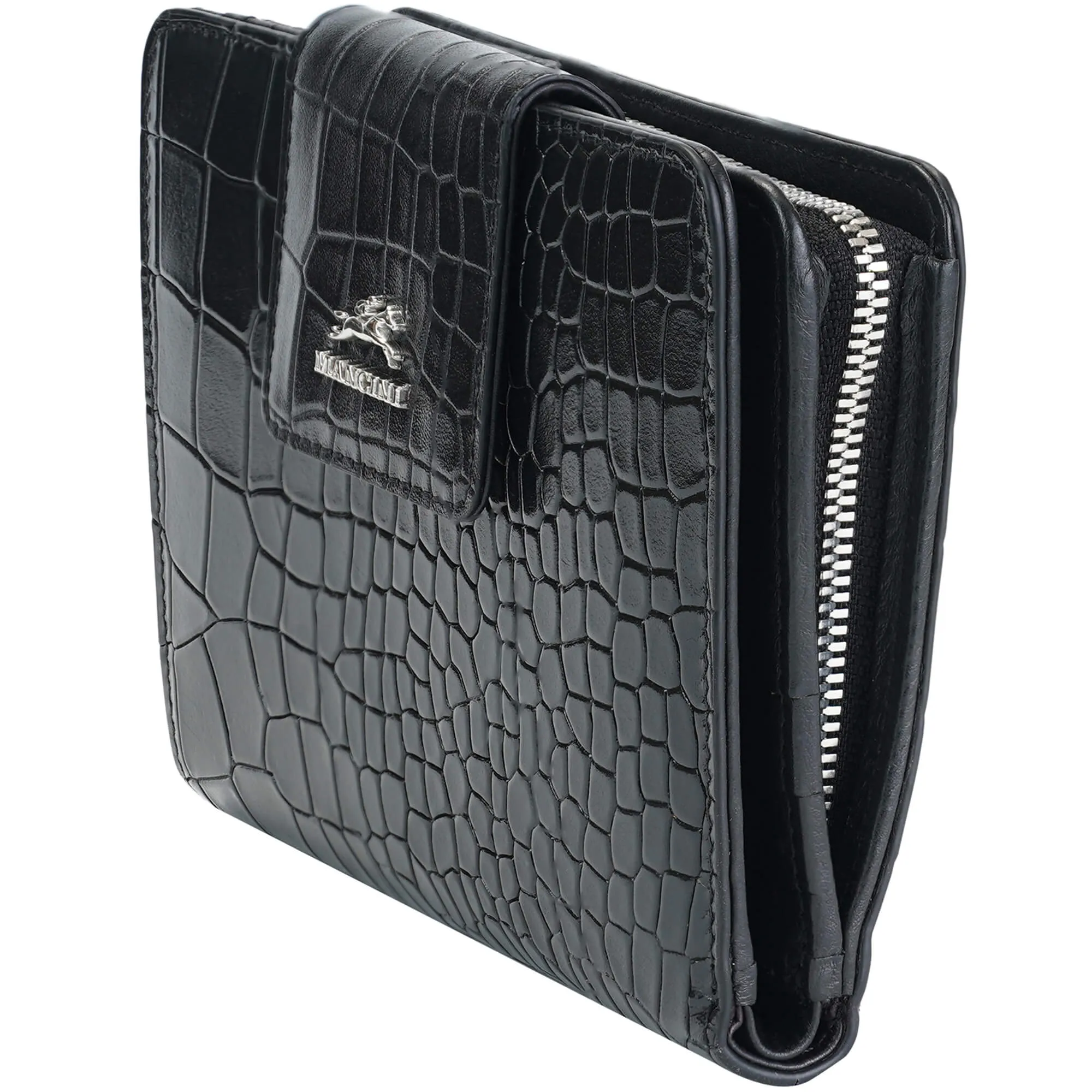 Mancini Croco2 Womens Medium Clutch Wallet with Enhanced RFID Protection