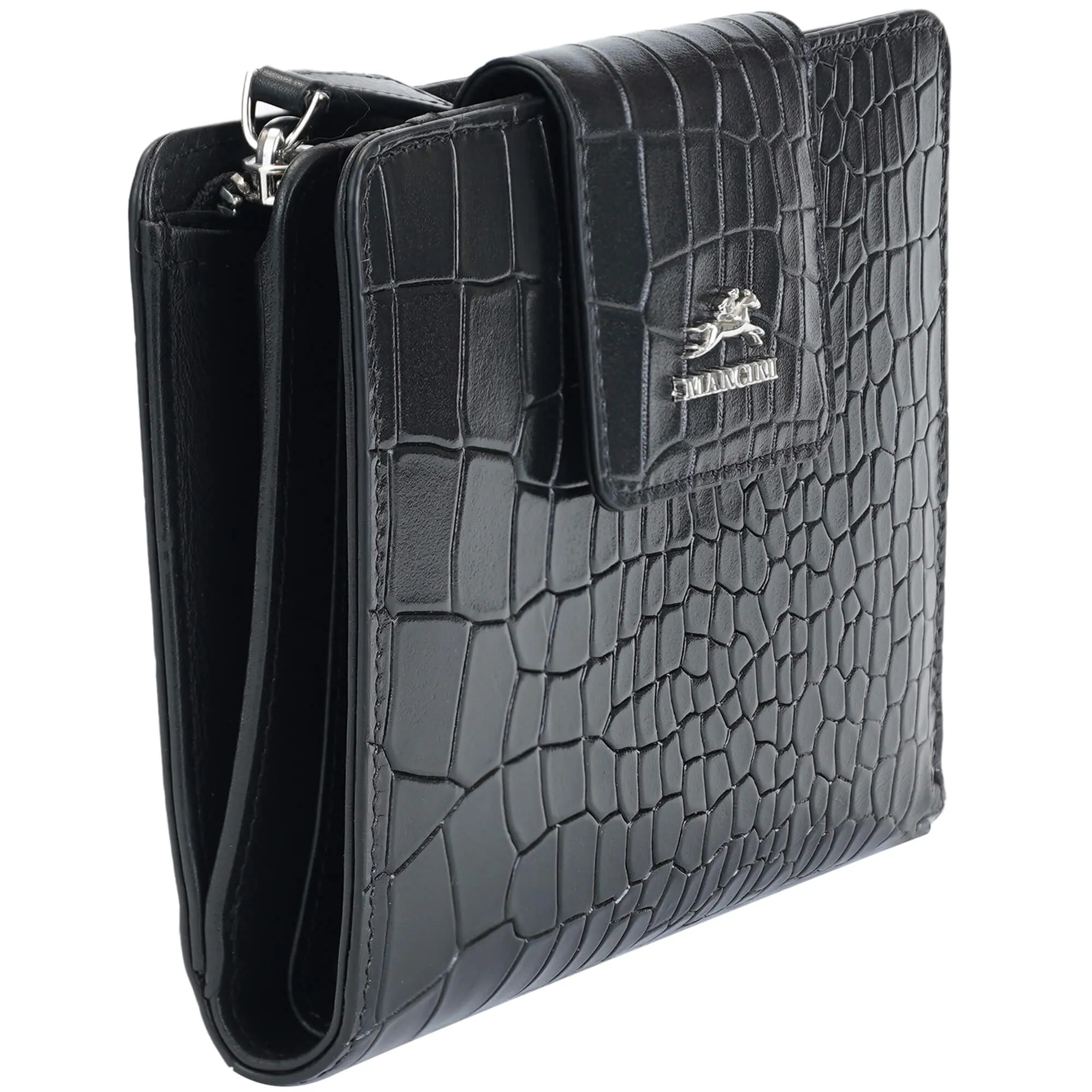 Mancini Croco2 Womens Medium Clutch Wallet with Enhanced RFID Protection