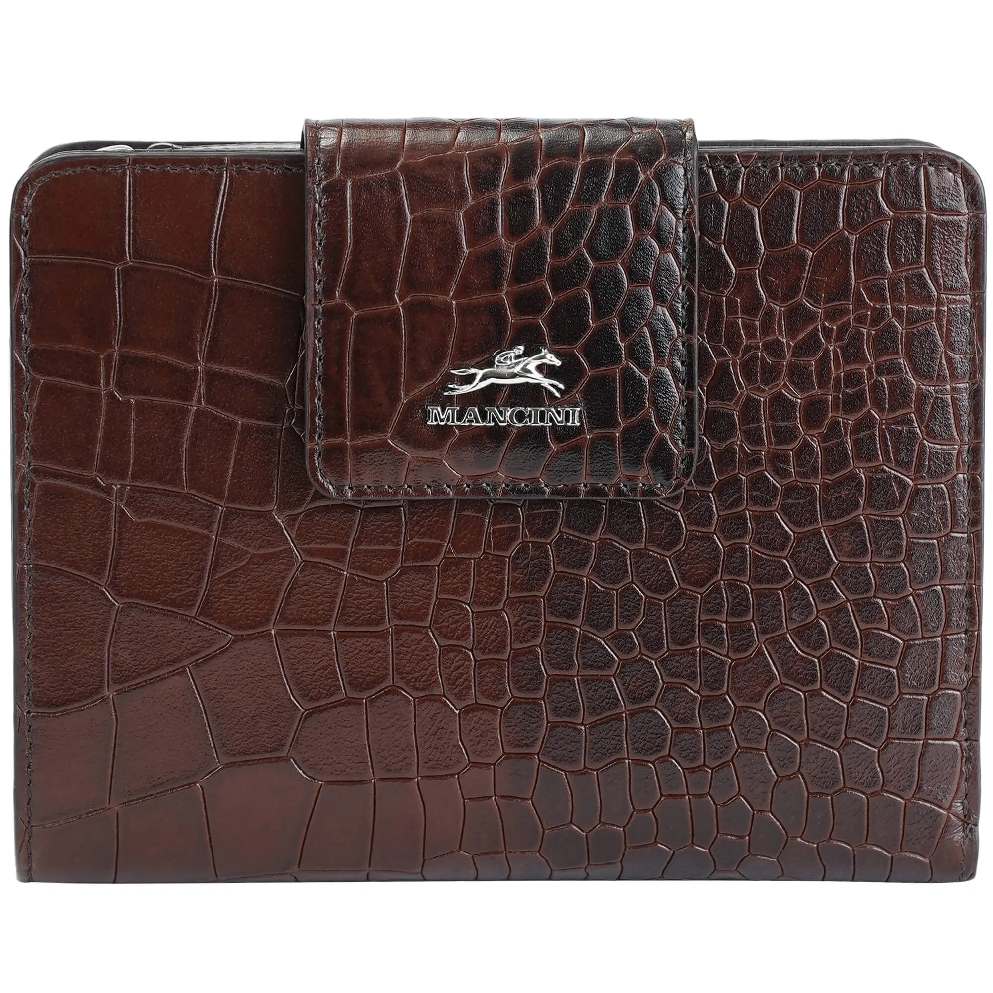 Mancini Croco2 Womens Medium Clutch Wallet with Enhanced RFID Protection