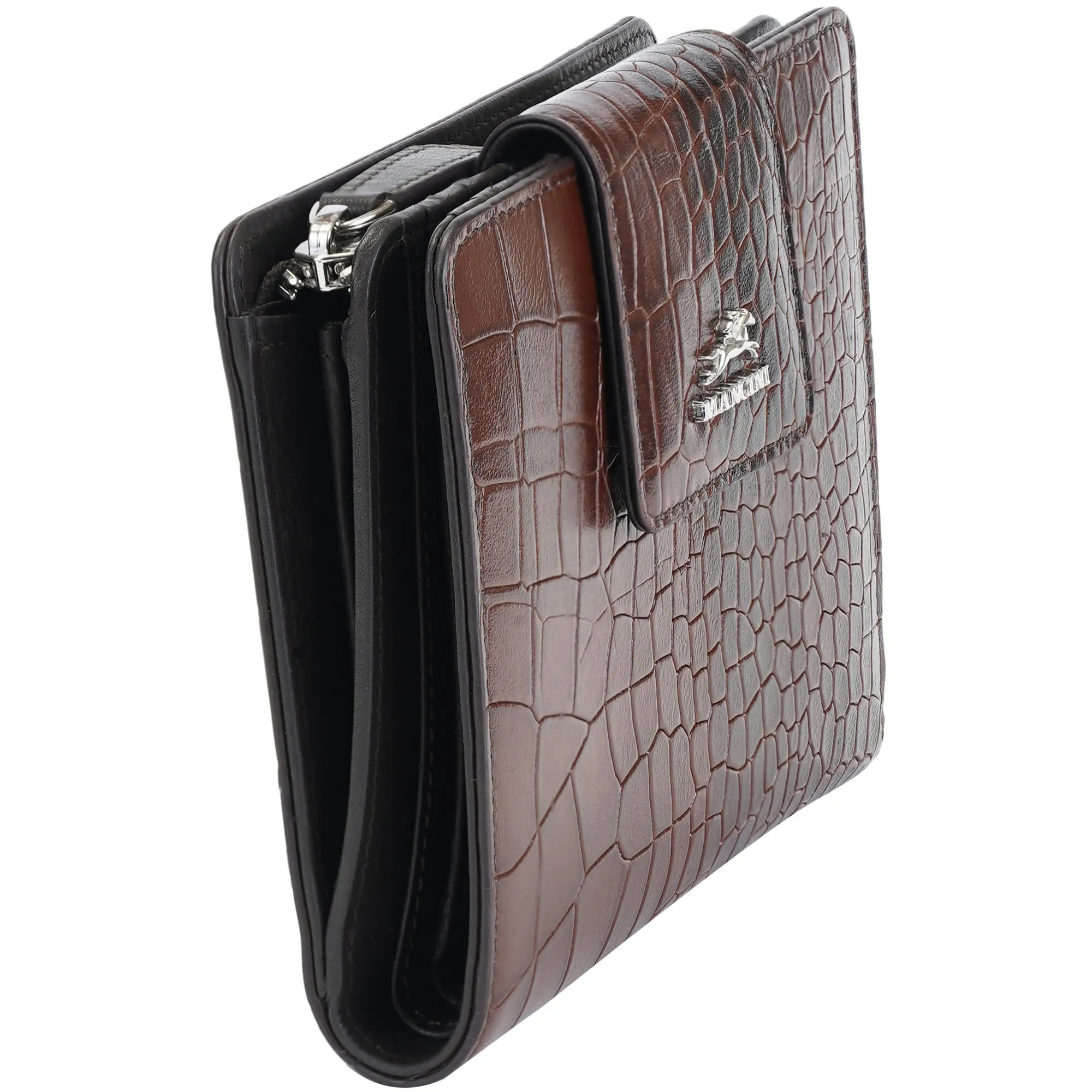 Mancini Croco2 Womens Medium Clutch Wallet with Enhanced RFID Protection
