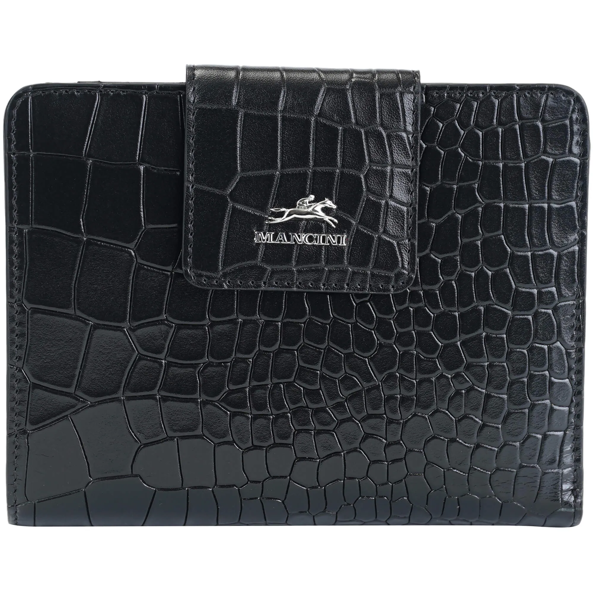 Mancini Croco2 Womens Medium Clutch Wallet with Enhanced RFID Protection