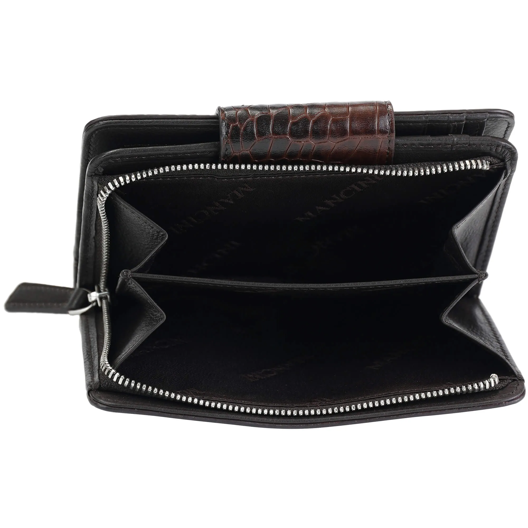 Mancini Croco2 Womens Medium Clutch Wallet with Enhanced RFID Protection
