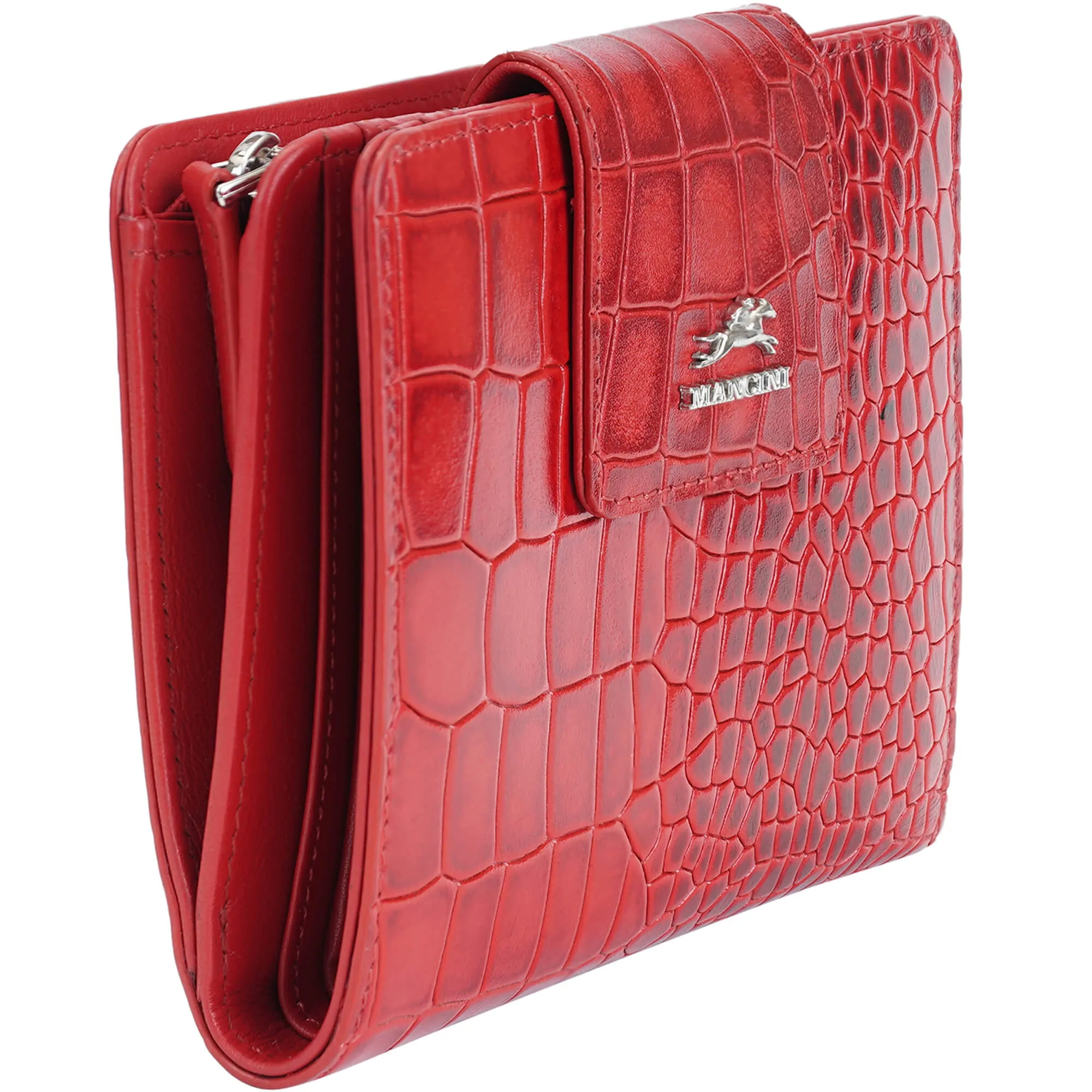 Mancini Croco2 Womens Medium Clutch Wallet with Enhanced RFID Protection