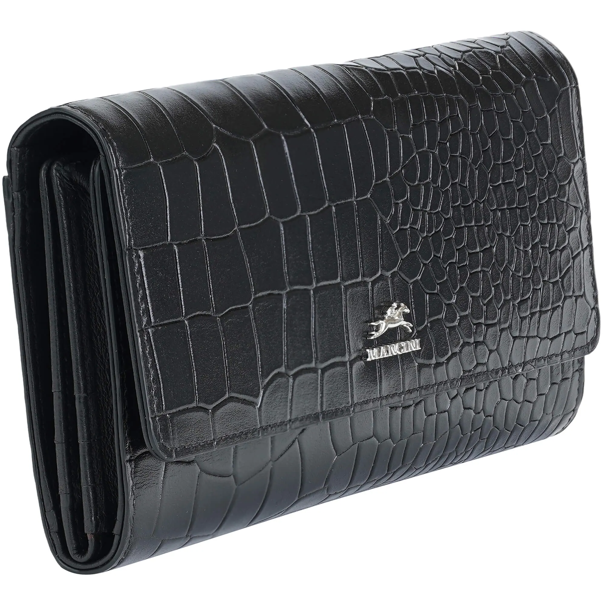 Mancini Croco2 Womens quad fold Wallet with Enhanced RFID Security