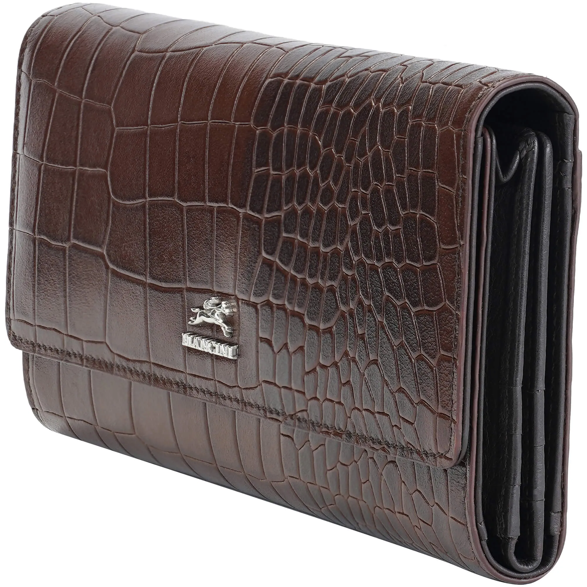 Mancini Croco2 Womens quad fold Wallet with Enhanced RFID Security