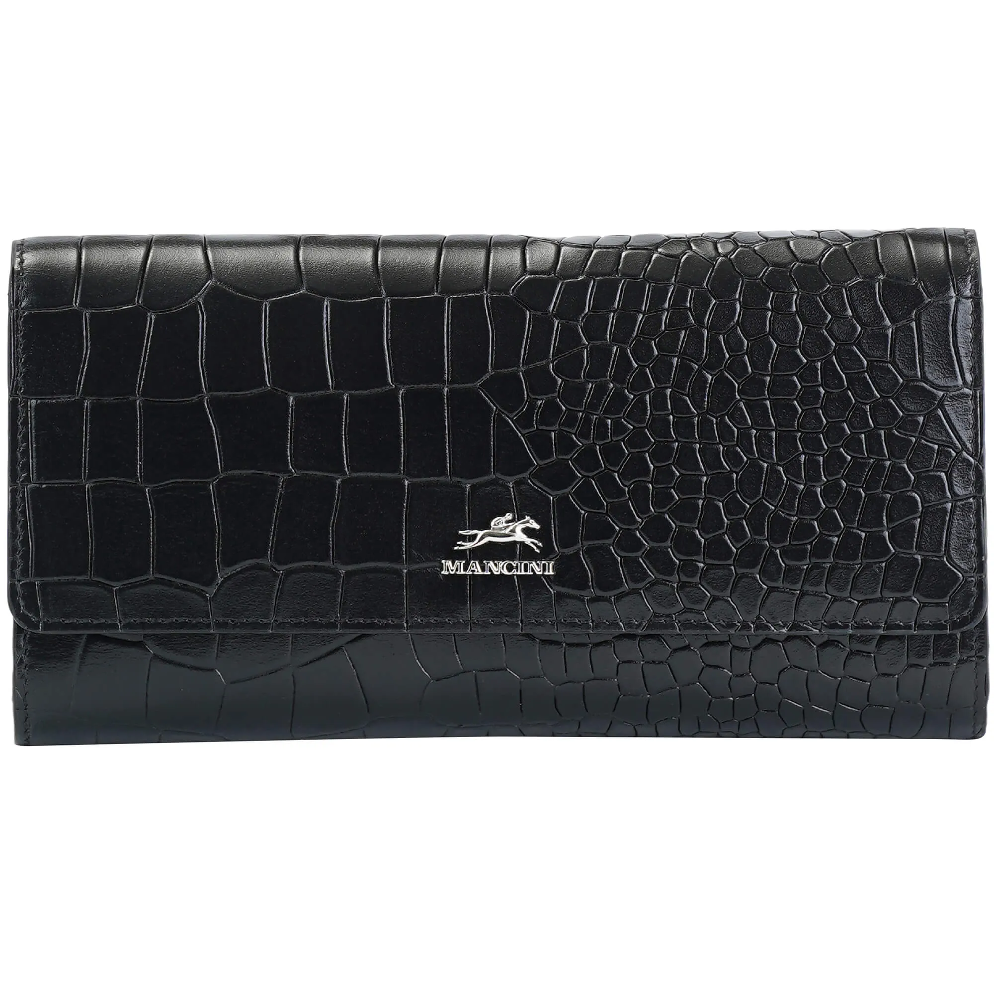 Mancini Croco2 Womens quad fold Wallet with Enhanced RFID Security
