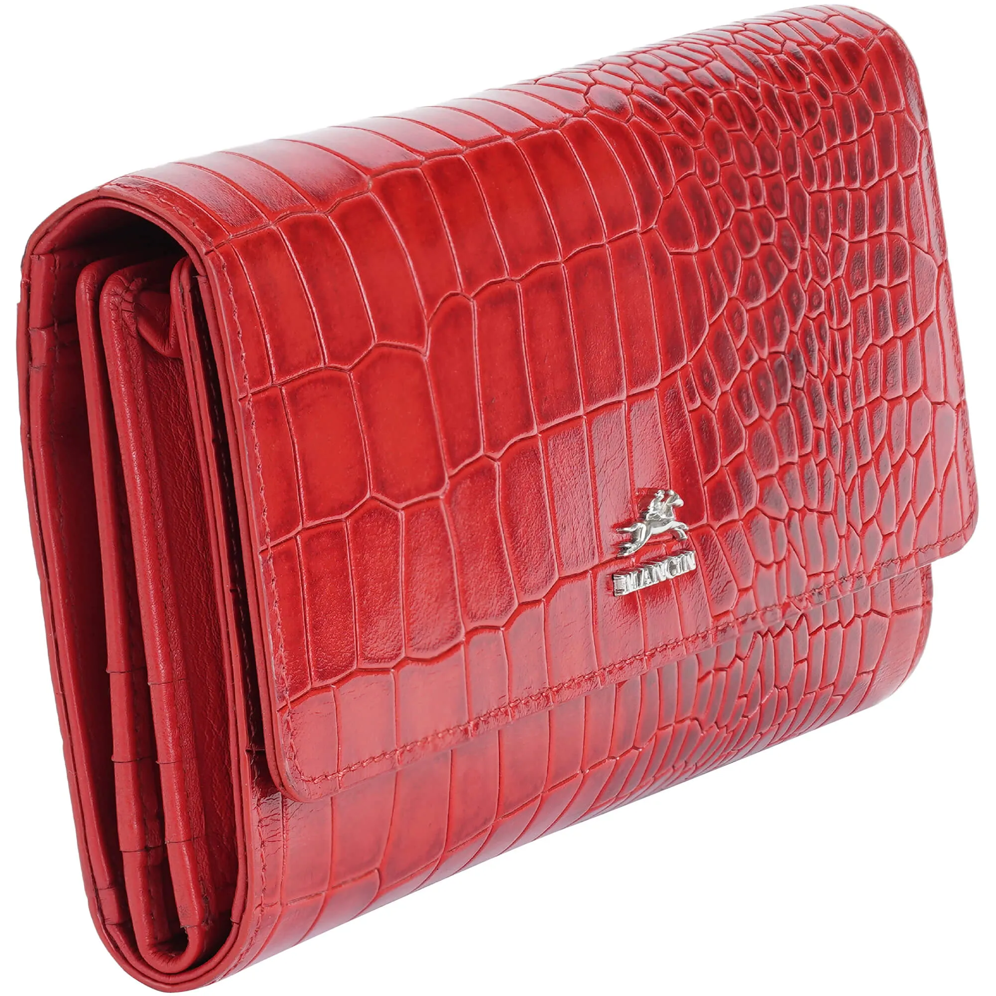 Mancini Croco2 Womens quad fold Wallet with Enhanced RFID Security