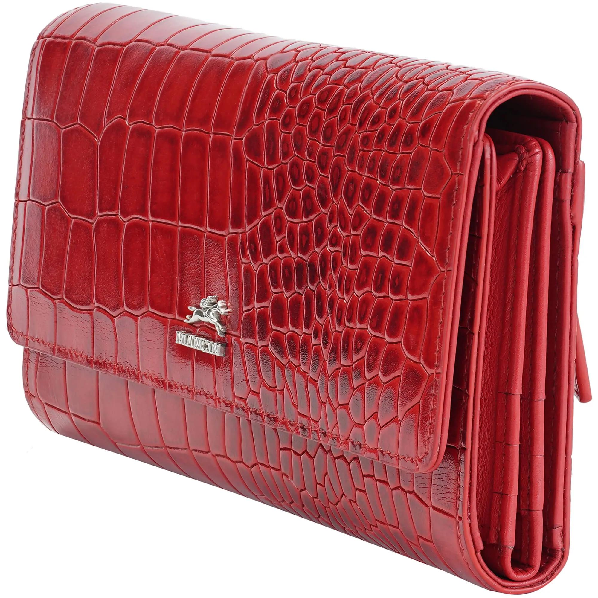 Mancini Croco2 Womens quad fold Wallet with Enhanced RFID Security