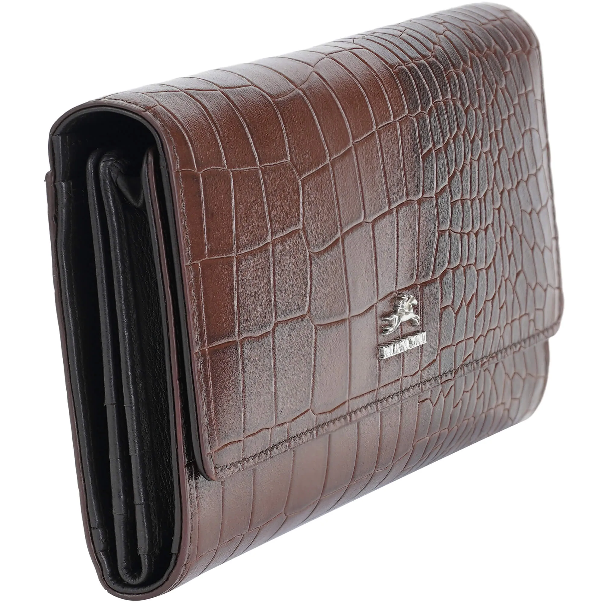 Mancini Croco2 Womens quad fold Wallet with Enhanced RFID Security