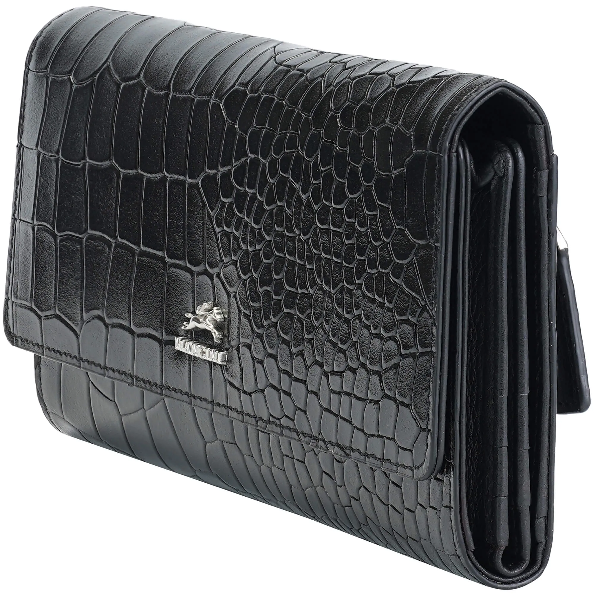 Mancini Croco2 Womens quad fold Wallet with Enhanced RFID Security