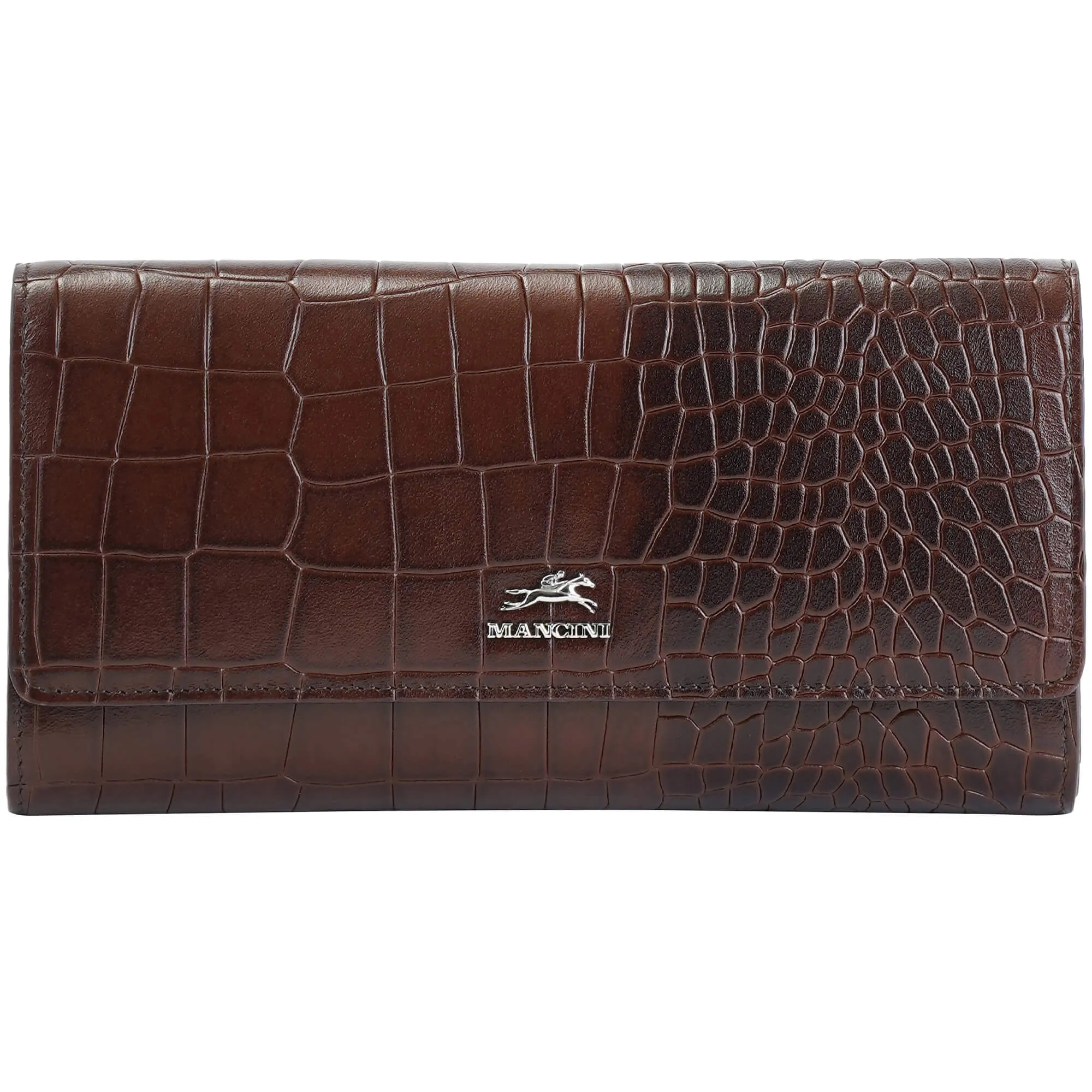 Mancini Croco2 Womens quad fold Wallet with Enhanced RFID Security