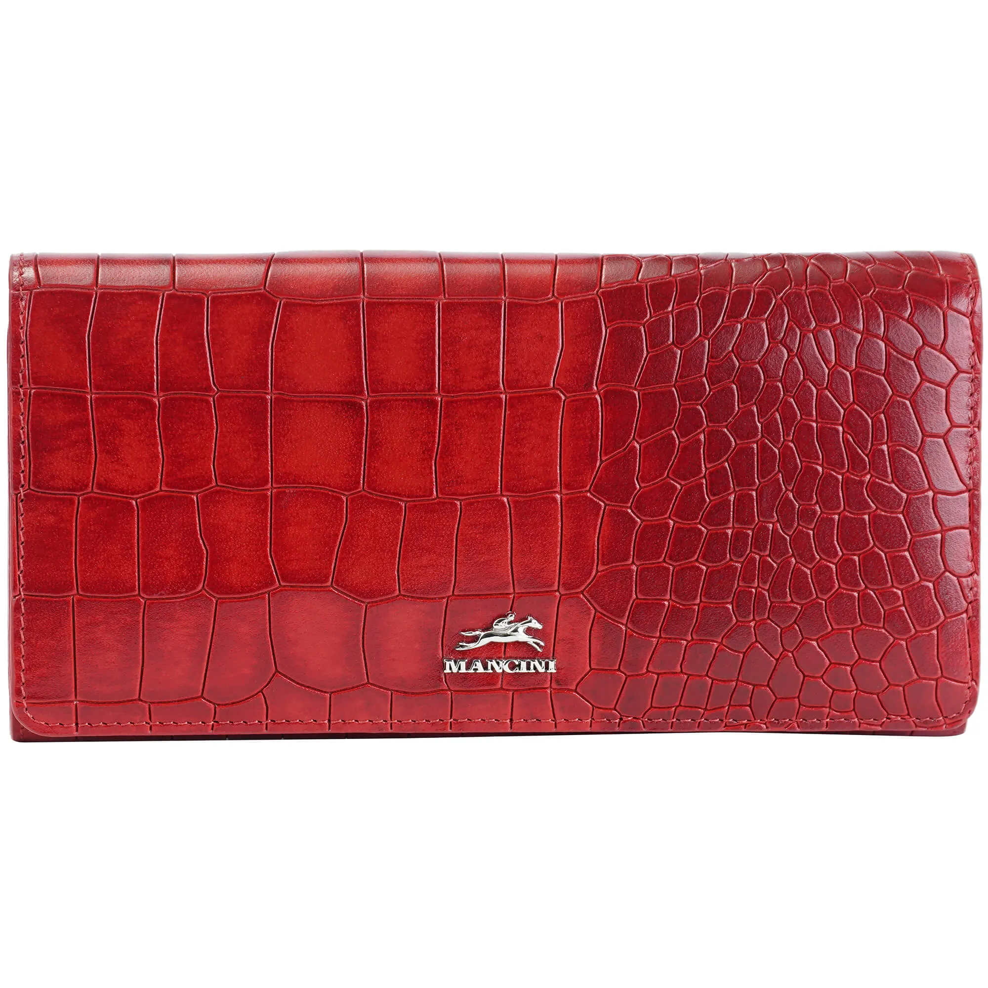 Mancini Croco2 Womens Trifold Wallet with Enhanced RFID Security