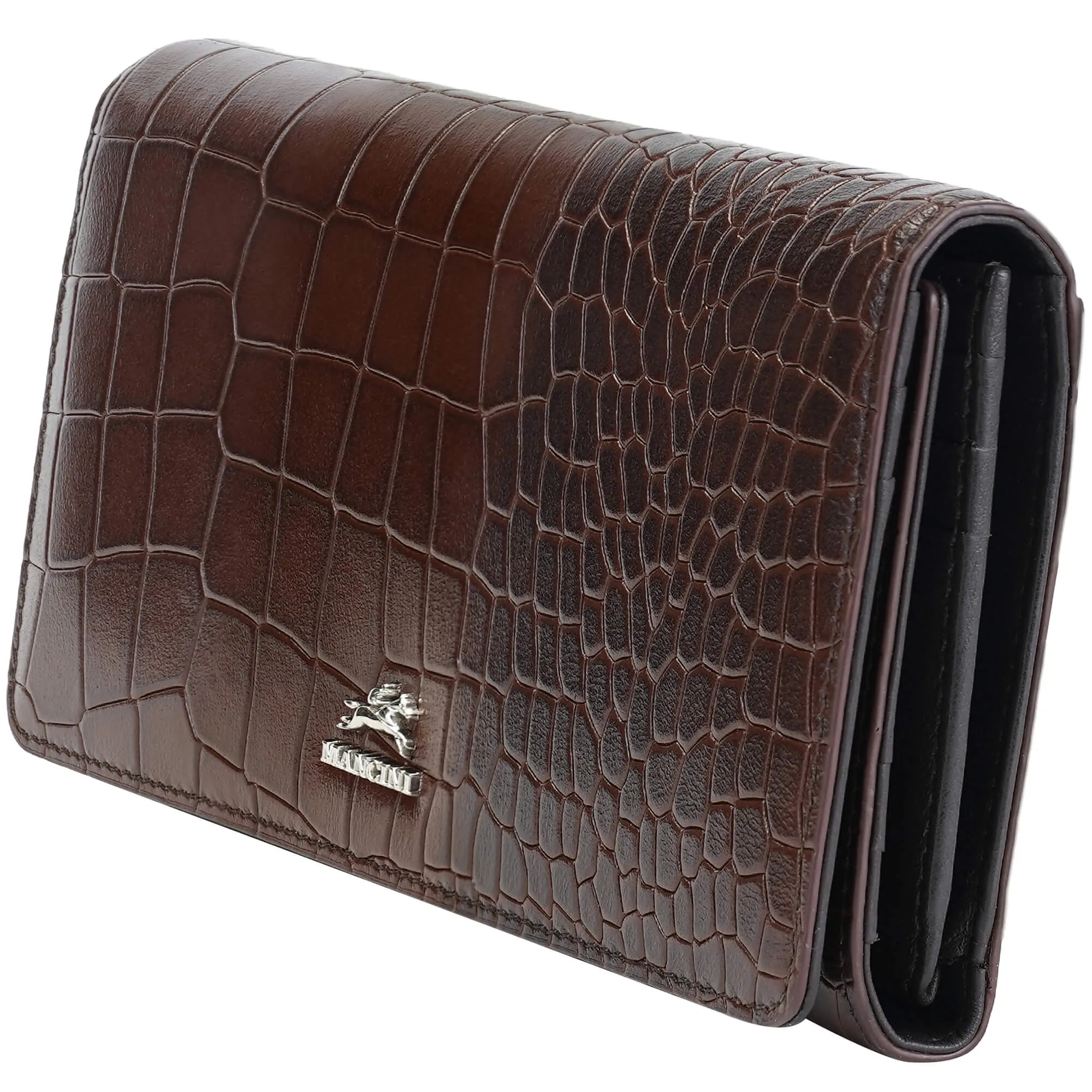 Mancini Croco2 Womens Trifold Wallet with Enhanced RFID Security
